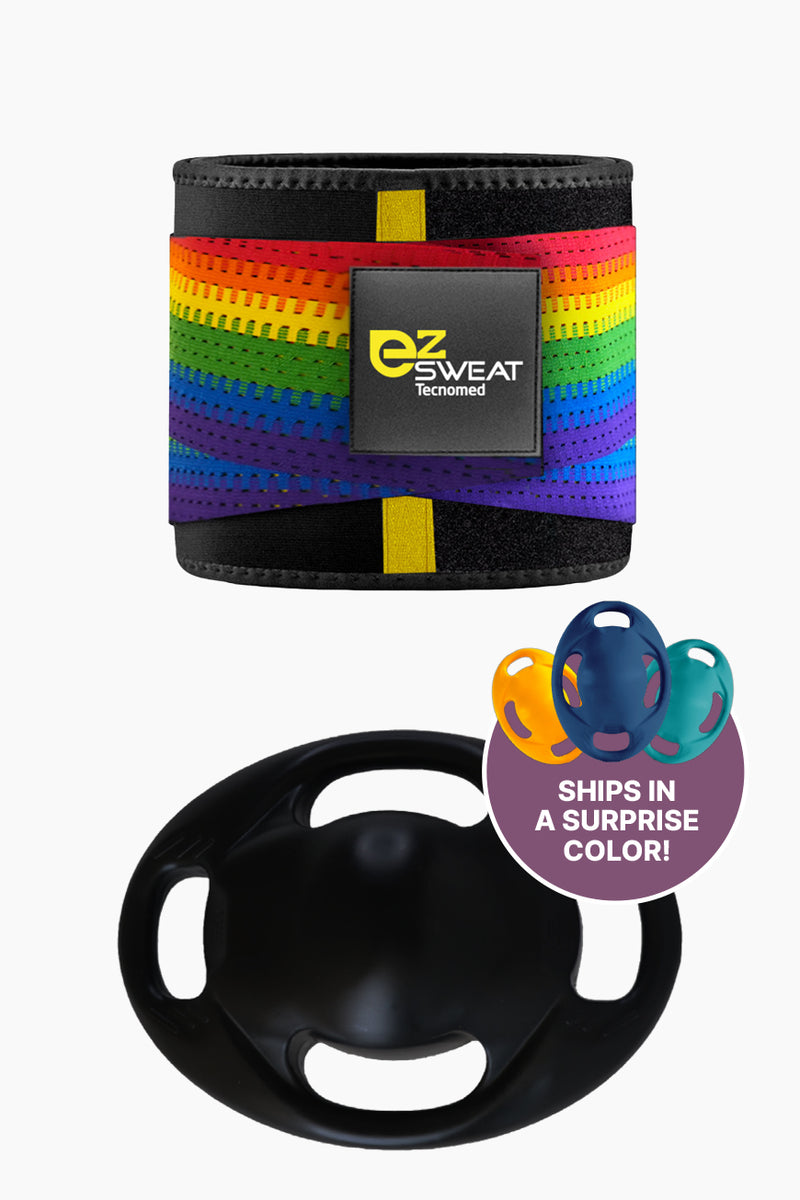 Ultimate Unicorn Bundle gymwear featuring a rainbow EZ Sweat Gym Belt with tummy control and a free Vasspod resistance tool in surprise color.