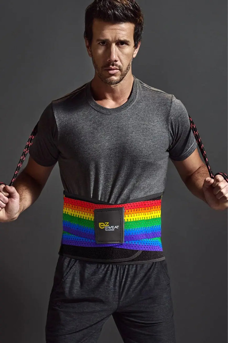 Ultimate Unicorn Bundle gymwear featuring a rainbow EZ Sweat Gym Belt with tummy control and a free Vasspod resistance tool in surprise color.
