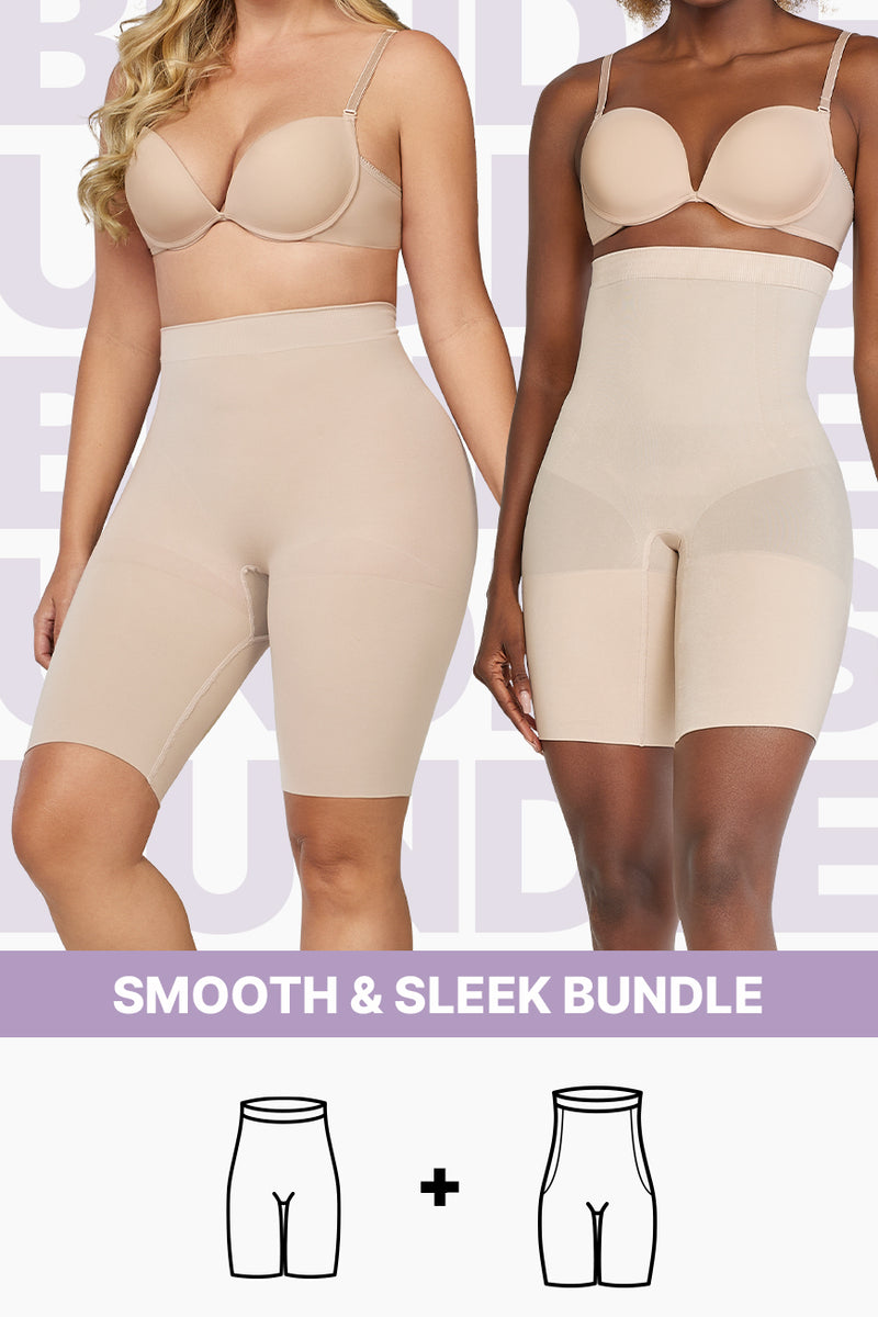 Smooth & Sleek Bundle shapewear set featuring two nude mid-thigh shorts with moderate compression and TrueFit Technology for curve enhancement.