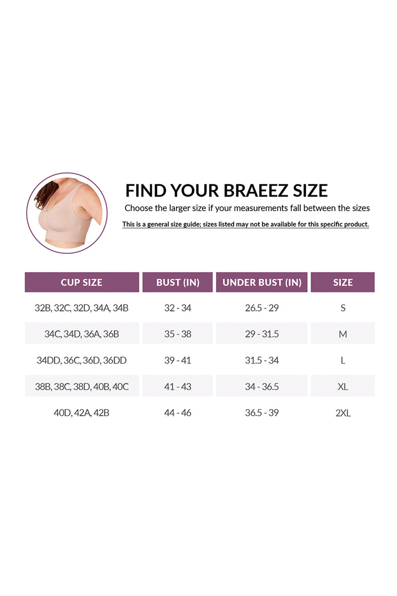 Guía de tallas de Shaper Bra BRAEEZ 7 Wonders