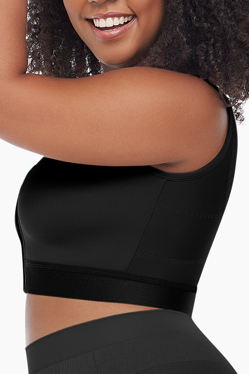 BRAEEZ Smart Support Bra in nude tone featuring front hook-and-eye closure and wide adjustable straps for high compression and posture support.